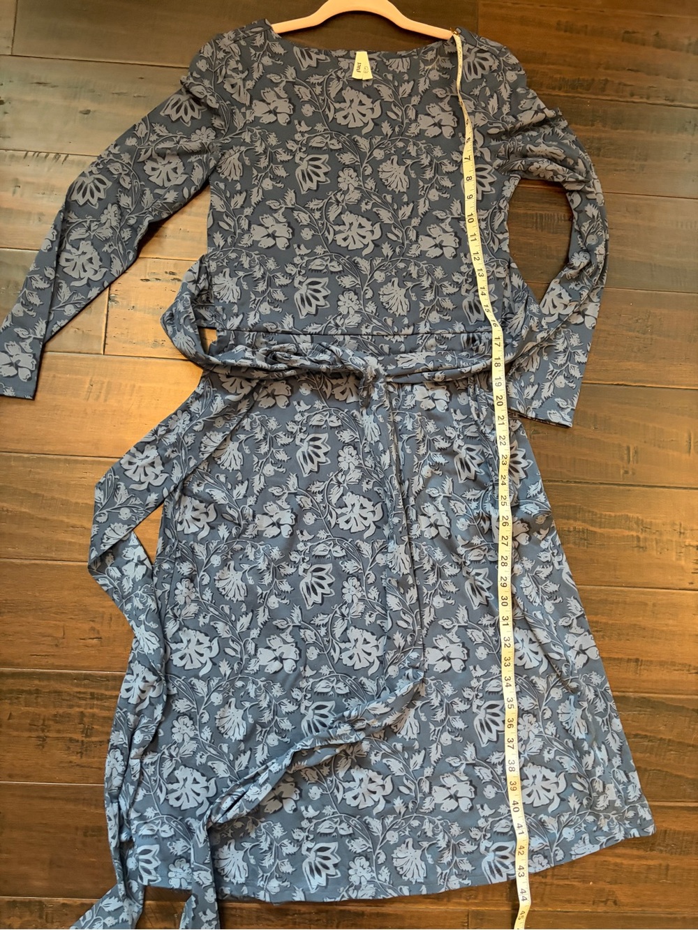 Pact Blue Long-Sleeve Tie-Waist Midi Dress with Subtle Print cotton neutral - Picture 10 of 11